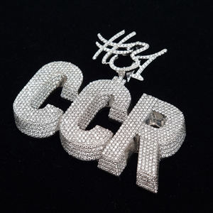 Collar con Colgante CCR Personalizado en Oro Blanco con Letras 3D con Incrustaciones de Diamantes # 31 Piedras de Moissanita y Topper para Hombre - Product Image 6