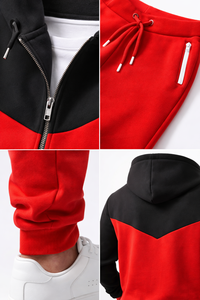 ชุดวอร์มผู้ชายสีดำและสีแดง เสื้อฮู้ดซิปและกางเกงจ็อกเกอร์ ทรงเข้ารูป สวมใส่สบาย เหมาะสำหรับออกกำลังกาย วิ่ง และฝึกซ้อม - Product Image 6