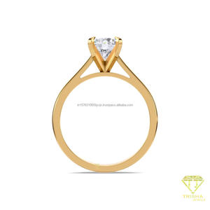 Anillo de Compromiso Solitario con Diamante Moissanite de Corte Redondo, Oro Amarillo, Anillo Clásico de Promesa de Boda y Aniversario para Mujer - Product Image 3