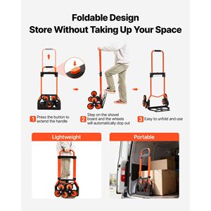 Carrello Pieghevole Portatile con Capacità di Salita Scale di 54 kg, Manico Telescopico, 6 Ruote e 2 Ruote Girevoli, Modello Carrello a Mano - Product Image 4