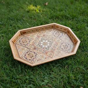 ชุดถาดไม้แปดเหลี่ยมทำมือ – ถาดเสิร์ฟลายโมเสกฝังมุก - Product Image 4