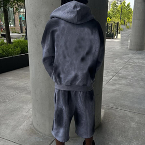 Unisex Gray Eco-Friendly Lightweight Cotton Tracksuit Set Hooded <b>Zipper</b> <b>Sweatshirt</b> Shorts Solid Color Casual Autumn Wear Regular - Product Image 3