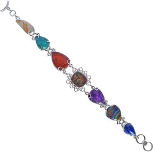 Pulsera de Cadena de Plata de Ley 925 con Piedras Naturales, Estilo Bohemio, Engaste de Bisel, Gemas Multicolores, Joyería Fina Unisex para Uso Diario - Product Image 1
