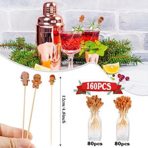 160 Stuzzicadenti Natalizi a Forma di Omino di Pan di Zenzero in Bambù per Decorazione Torte, Antipasti e Bevande, Decorazioni per Feste - Product Image 3