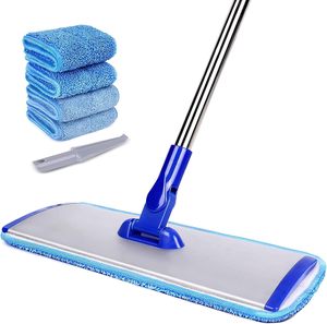 Serpillère plate en microfibre professionnelle de haute qualité, manche en acier inoxydable, 4 tampons réutilisables et lavables, essorage automatique, multifonctionnelle - Product Image 1