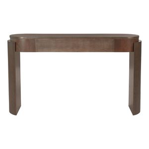 Consolle da ingresso TREXM con finitura effetto legno naturale, piano ovale scanalato e 2 cassetti - Product Image 1