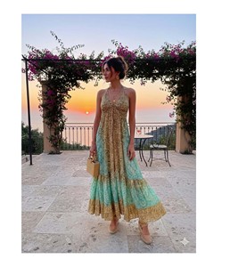 Nuevo Vestido Bohemio de Seda con Estampado Floral de Verano Indio, Largo hasta la Rodilla, Lavable, Cintura Natural, Talla Única, Regalo para Ella - Product Image 1