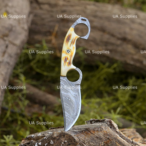 Cuchillo de acampada de hoja fija de acero de Damasco de grado industrial UA Supplies, mango de cuero, punta caída, 0.5mm de grosor, 9 pulgadas, 1 unidad - Product Image 2
