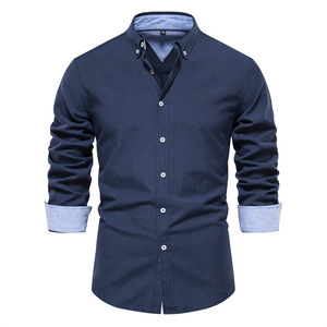 Men's <b>Black</b> Long Sleeve <b>Dress</b> Shirt <b>Button</b> Down Collar Solid Color Cotton Poplin Smart Casual Full Sleeve Autumn Wear - Product Image 3
