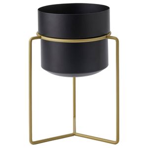 Support de plante moderne de luxe en métal doré avec pot rond noir décoratif pour l'intérieur, support de présentation de fleurs pour le salon - Product Image 1