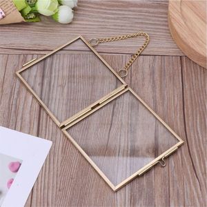 Modern Double Glass Photo <b>Frame</b> Hanging Metal <b>Picture</b> Display Gold Brass Finish Floating <b>Frame</b> for Wall Decor Home Interior - Product Image 1