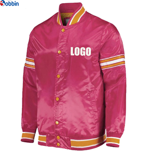 Windproof Waterproof Custom Embroidery Letter Varsity Bomber Satin <b>Jacket</b> <b>for</b> <b>Men</b> Striped Cuffs Arm Snap Button Closure - Product Image 3