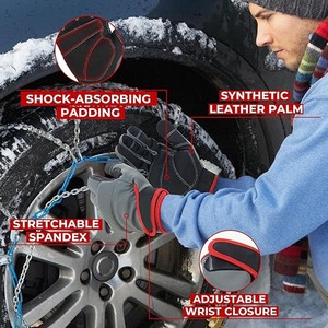 Gants de course en cuir PU isolés thermiquement, antidérapants, coupe-vent, à doigts entiers, compatibles avec les écrans tactiles, pour l'extérieur, hiver, unisexe, noir et rouge - Product Image 2