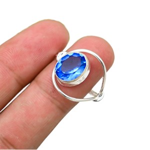 Wholesale Trendy 925 Sterling Silver Oval Blue Crystal Gemstone <b>Ring</b> Unique Modern Designer Handmade Jewelry for Women - Product Image 5