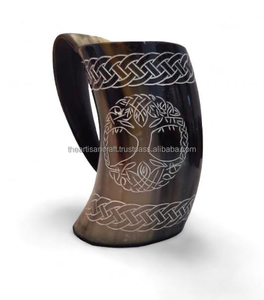 Taza de cuerno natural hecha a mano Taza de beber de estilo vikingo para cerveza, cerveza o hidromiel Jarra de cuerno real pulida - Product Image 5