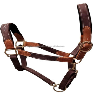 Cabestro de caballo de cuero acolchado cosido de dos tonos en todos los tamaños y colores personalizados con hebilla de latón de doble corona ajustable - Product Image 4
