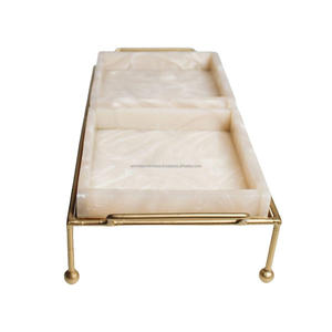 Home Garden <b>Rectangular</b> Resin Decorative Tray With Brass Handles Minimalist Design Single Piece Resin Serving Trays Platters - Product Image 3