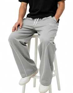 Pantalon de survêtement gris pour homme ONETEN, coupe large, taille mi-haute, bande latérale, polyester léger, taille élastique, logo lettré, style décontracté urbain - Product Image 5