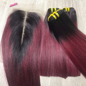 Extensiones de cabello degradado de color borgoña, textura recta, color natural humano vietnamita, precio de fábrica - Product Image 4