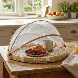 Bandeja de mimbre con incrustaciones de nácar y mosaico de conchas para alimentos, para cocina y comedor exterior, con red de malla plegable para exhibición de frutas - Product Image 6