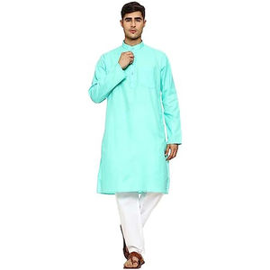 Slim Fit Men's Kurta Pajama <b>Slate</b> Blue Traditional Shalwar Kameez Elegant Soft Fabric Men’s Ethnic Wear 2-Piece Set - Product Image 1