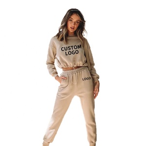 En gros streetwear 100% coton polaire scrunchy chaîne bas femmes survêtements crop top coupe slim pantalon jogging costumes survêtement - Product Image 1