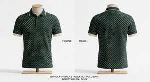 เสื้อโปโลชายสีเขียวลายจุด แขนสั้น ผ้าฝ้ายอ๊อกซ์ฟอร์ด ดีไซน์ลำลอง ระบายอากาศได้ดี - Product Image 1