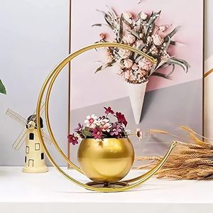 Metal Flower <b>Vase</b> with <b>Gold</b> Finish Geometric Half Moon Design Flower Pot Stand for Living Room Table Decor - Product Image 2