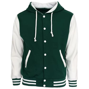 Veste de baseball à capuche pour homme, couleur verte et blanche, style varsity, boutons pression, veste bomber pour homme - Product Image 4