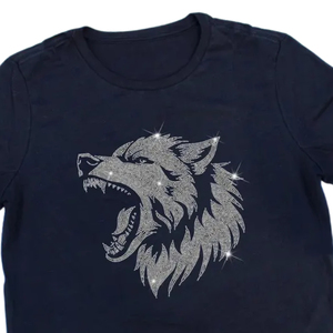 Women <b>Sparkly</b> Rhinestone T Shirt Cotton Casual Fashion <b>Top</b> Crew Neck Custom Embroidery OEM Factory Supplier - Product Image 5