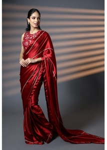 KV Ready to Wear Luxe <b>Red</b> and Gold Embellished Premium <b>Silk</b> Party Saree with Unstitched Blouse - Product Image 6