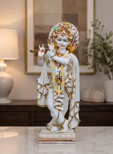 Statue artisanale en résine du Dieu Krishna avec flûte, figurine religieuse traditionnelle pour décoration de table, idéale pour l'inauguration de maison ou Diwali - Product Image 6