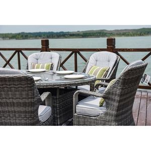 Set da Pranzo Ovale in Vimini Grigio a 7 Pezzi, Elegante Collezione di Mobili da Giardino - Product Image 5