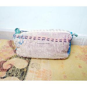 Handmade Floral Pattern Cotton Kantha Cosmetic Pouch Bag with Zipper Closure Modern Style Lightweight Multi-Purpose Women's Gift - Product Image 5