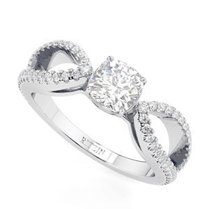 Anillo de compromiso y aniversario de oro rosa de 14 quilates con diamante de laboratorio de corte cojín y tallo dividido para mujer - Product Image 4