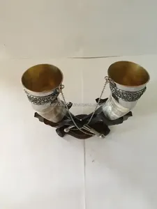 Cuerno para beber vikingo puro 100% con soporte de madera de cuerno de búfalo tallado, restaurante de Hotel doméstico de alta calidad, producto de venta caliente de FWE - Product Image 4