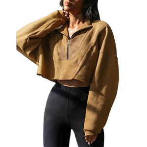 Top corto para hombre 100% algodón media cremallera Sudadera con capucha transpirable invierno térmico bordado sudadera - Product Image 1