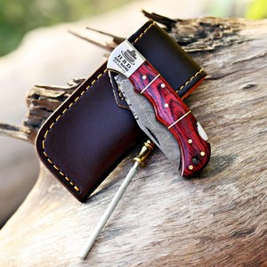 Couteau de chasse pliant en acier Damas personnalisable OEM, avec verrouillage, manche en bois, qualité industrielle, vente en gros UA Supplies - Product Image 2