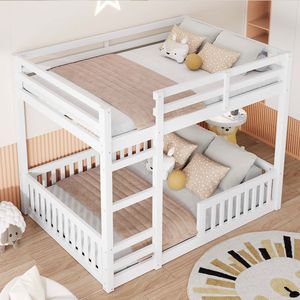 White Full Over Full <b>Wood</b> <b>Bunk</b> <b>Bed</b> with Ladder and Guardrails for Kids Expected Arrival on 7.3 - Product Image 3
