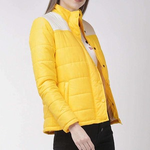 Women's <b>Quilted</b> Jacket Yellow Solid Full Sleeve Stand Collar Button Closure Polyester <b>Wadding</b> Autumn Wear - Product Image 2