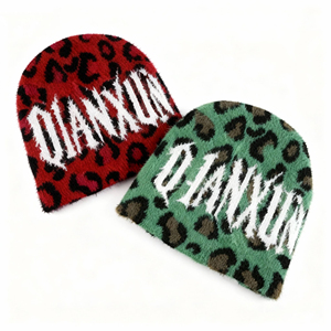 New Autumn Winter Women Outdoor Plush Mohair Beanie Knitted <b>Hat</b> Coconut Tree Jacquard Furry Cold <b>Hat</b> Custom logo Beanie <b>Hat</b> - Product Image 1