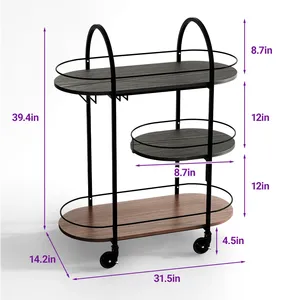 Chariot de service moderne en métal fait main avec finition élégante en poudre, étagères en verre trempé, fabrication artisanale haut de gamme - Product Image 5