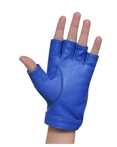 Unisex Half Finger Blue Sheep Leather <b>Driving</b> <b>Gloves</b> Adjustable Wrist Strap All Seasons Use and Comfortable - Product Image 2