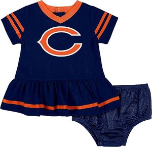 Robe en jersey pour bébé fille Chicago Bears avec bloomers, tenue de sport à thème football en maille marine - Product Image 1