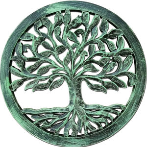 Décoration murale en bois Arbre de Vie, panneau mural suspendu de 16 pouces de diamètre, décoration murale intérieure/extérieure pour salon, finition antique - Product Image 1