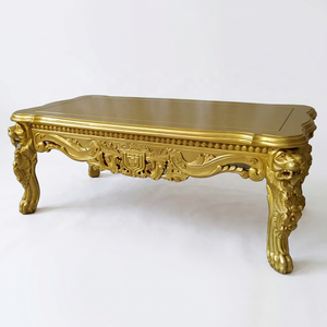 Table basse de salon en bois massif acajou, design baroque français antique, sculptée en forme de tête de lion, mobilier de luxe - Product Image 1