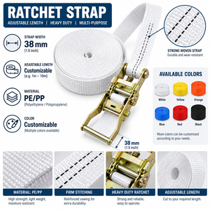 Sangle d'arrimage à cliquet en polyester blanc de 38 mm, haute résistance, avec boucle en acier, longueur personnalisable pour l'arrimage de marchandises sur camion - Product Image 4