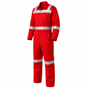 Combinaison de travail industrielle haute visibilité ignifuge rouge avec bandes réfléchissantes, coupe-vent et robuste pour mécanicien - Product Image 4