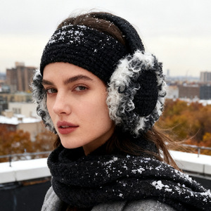 Knitted Headband Ear Muffs for <b>Women</b> Black Fuzzy Winter <b>Earmuffs</b> Warm Cozy Outdoor Accessories - Product Image 1