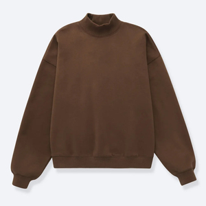 Women Oversized <b>Mock</b> <b>Neck</b> Sweatshirt Solid Brown 100% Cotton Full Sleeve Autumn Casual Wear - Product Image 6